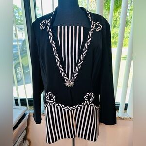 Proverbs Vintage Black and White Striped Blazer Rhinestone Closure Size 16